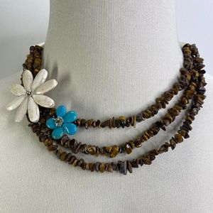 Beaded Statement Necklace with Flower Detail